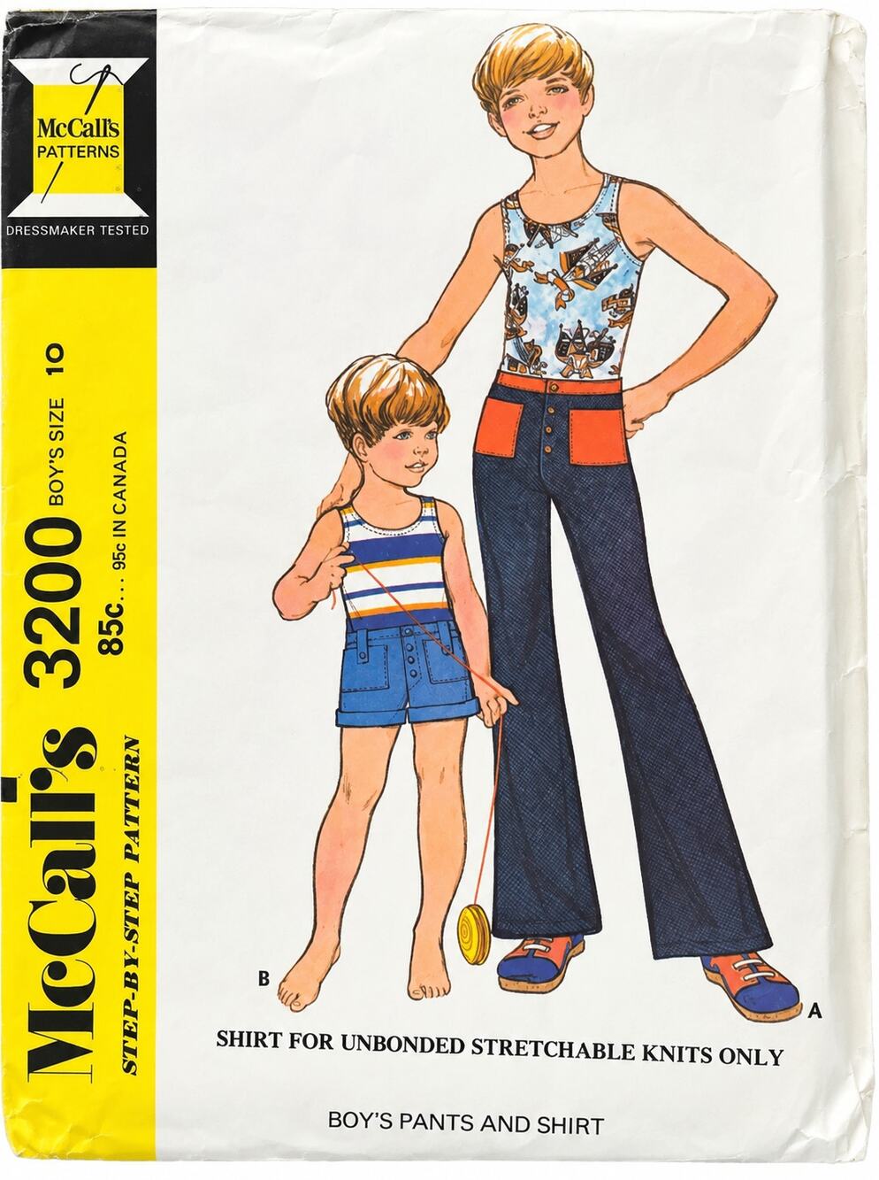 1972 McCALL'S 3200 BOYS TANK TOP & HIP HUGGER PANTS or SHORTS PATTERN Size 10 UC
